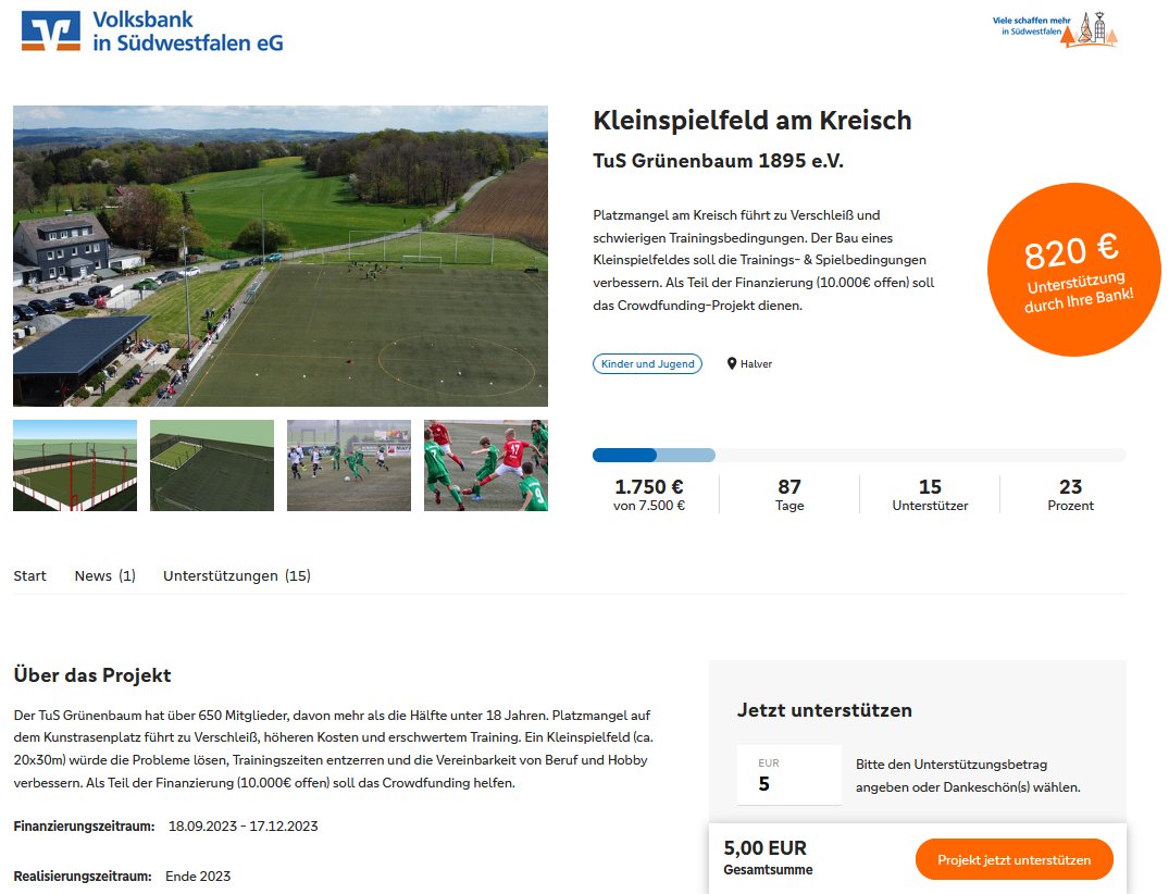 VBinSWF's tweet image. ⚽️Kreisch: Der TuS #Grünenbaum 1895 e.V. aus #Halver sucht Unterstützung für sein #Crowdfunding-Projekt, um den Bau eines Kleinspielfeldes für bessere Trainings- &amp;amp; Spielbedingungen zu ermöglichen. Alle Infos: viele-schaffen-mehr.de/projekte/klein… #vbinswf #Amateurfußball #Breitensportförderung