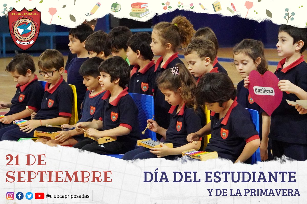 🙆 ¡Feliz día a nuestros pequeños estudiantes! Iniciando la hermosa Primera en nuestro Club 🌺

📚 21 de Septiembre día del Estudiante y el inicio de la Primavera 🌼

#ComunidadCapri #ClubCapri #IEC #InstitutoEducativoCAPRI  #diadelestudiante #diadelaprimavera