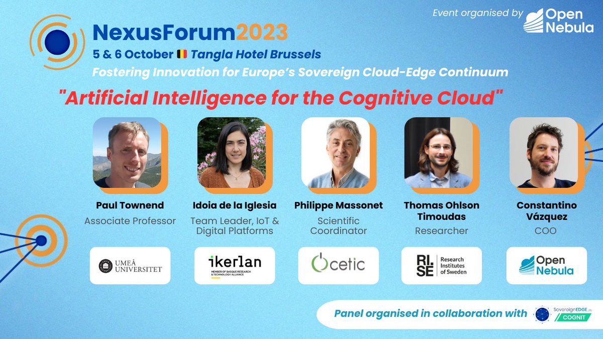 Join us in Brussels 🇧🇪 at #NexusForum2023 to find out how #AI is expected to enable #serverless highly-distributed #edge #cloud architectures to be more flexible and adaptable! ➡️ nexusforum.eu 🚀 @SovereignEdgeEU #COGNITproject #CognitiveCloud @CnectCloud @DigitalEU 🇪🇺