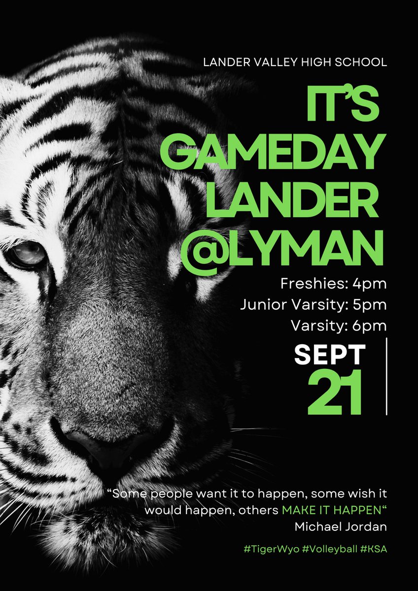 LVHS_Volleyball's tweet photo. It’s GameDay Tigers! Big Conference match @ Lyman. Times are 4/5/6pm! #TigerWyo #Volleyball @LanderSchools https://t.co/AaIvAjpn1K