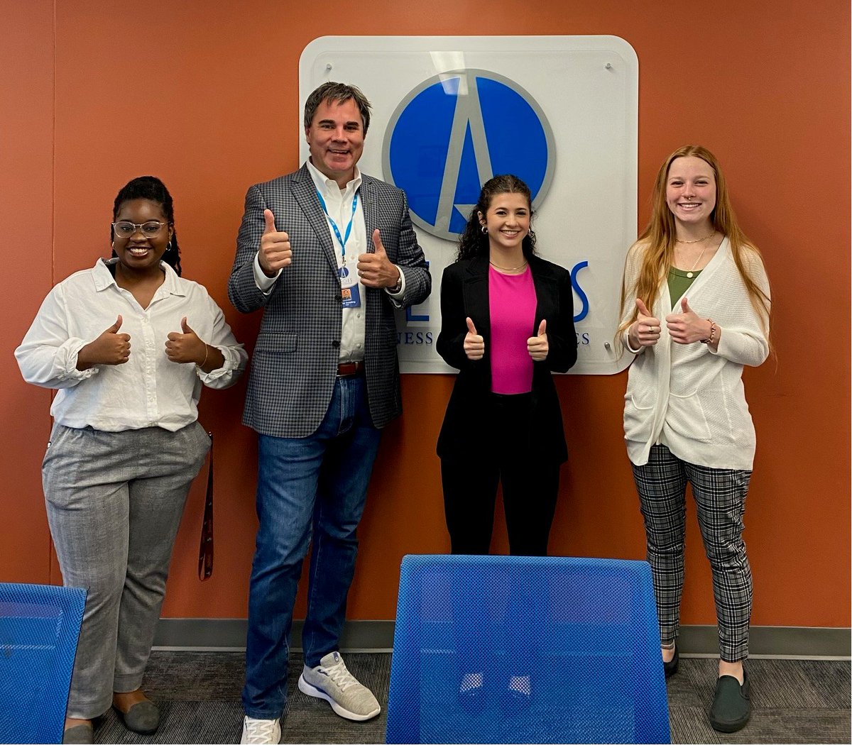 AegisSales's tweet photo. @JRhardingfsu sent his @FloridaState class to Aegis today to learn all about our business. Awesome to meet these students! #TeamFlorida (nice orange and blue wall they said, and it sure is @FloridaGators @UF) https://t.co/ZBDk19F1po