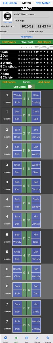 This is the final screen shot of a Club77 "Round Robin Grader". Each and every point matters which exhilarates the matches. Can you tell me who was the winner and loser? Club77 is free in the matchPickle App. You can download the App here. apps.apple.com/us/app/matchpi…