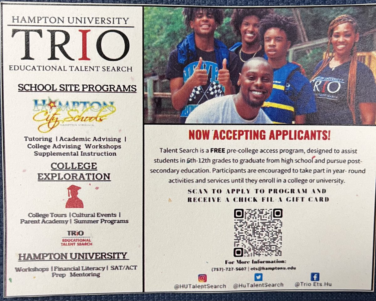 FESTarrantMS's tweet photo. Thank you Hampton Univ. TRIO Educational Talent Search for supporting our ELL students. @TarrantMiddle @cmomont8 @educator_rucker @TandieTaliafer1 @_HamptonU https://t.co/LPhvEa2cob