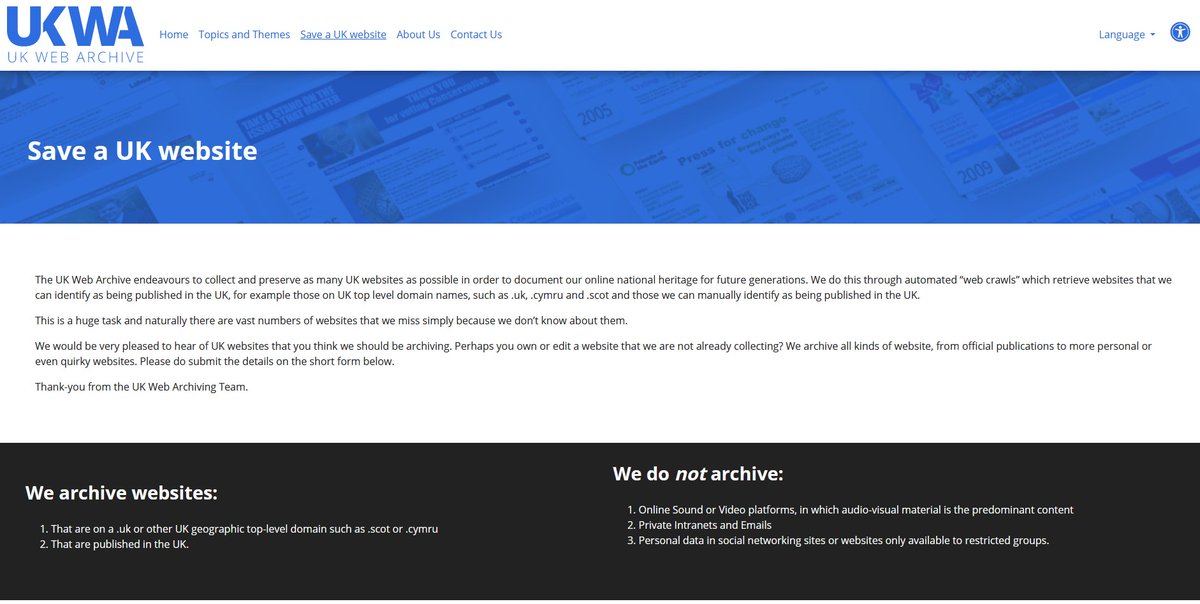 The YouTube video by <a href="/tomscott/">Tom Scott</a> on the <a href="/britishlibrary/">British Library</a> has has generated a significant number of nominations from the public for the UK Web Archive to preserve. Read more about it in this blog post by Carlos Lelkes-Rarugal:
blogs.bl.uk/webarchive/202…

#WebArchiving #UKLegalDeposit
