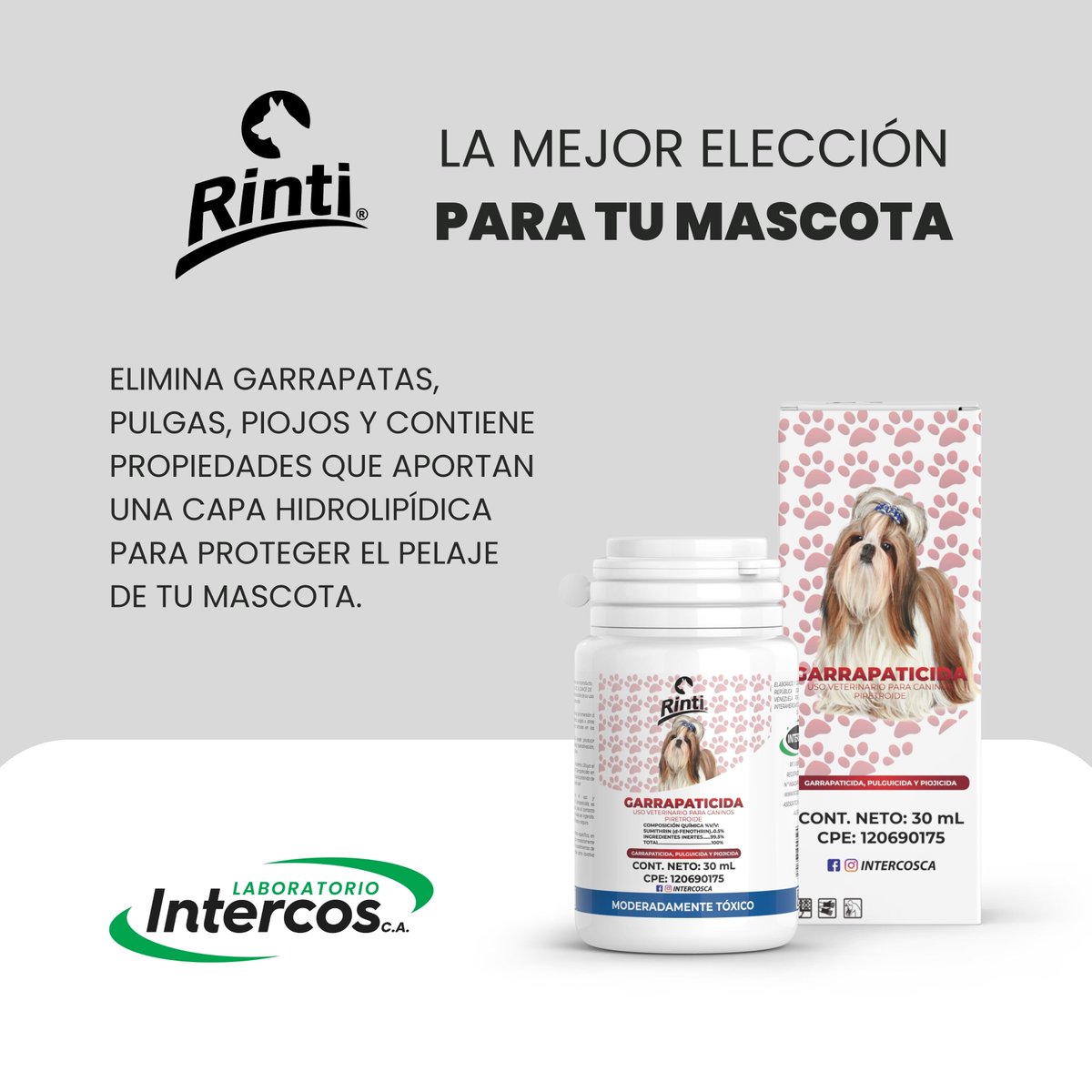 Intercosca's tweet photo. 🐾 ¡Protege a tu peludo amigo con Garrapaticida Rinti ! 🛡 Es tu poderoso aliado contra las garrapatas y ofrece beneficios que no querrás pasar por alto. Tu peludo merece lo mejor, ¡dale el regalo de una vida sin preocupaciones! 🐶💕 https://t.co/hdsew05NPI