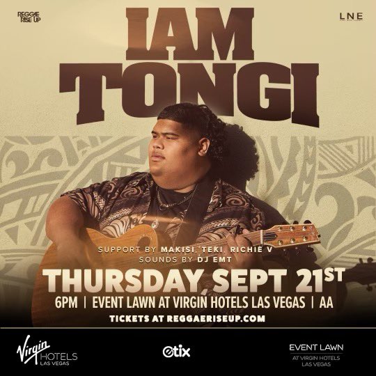 Las Vegas! Catch your #AmericanIdol tonight <a href="/ReggaeRiseUp/">Reggae Rise Up</a> presents Iam Tongi live @ the Event Lawn at Virgin Hotels. I’ll be opening up with the band 🙌🏽 Show starts at 6 PM come thru tonight! #iamtongi #rru #lasvegas