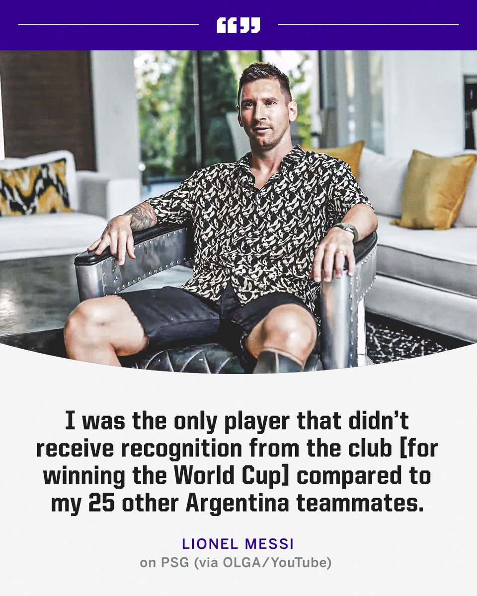 Lionel Messi said he was the only Argentina World Cup winning player who didn't receive recognition from his club.