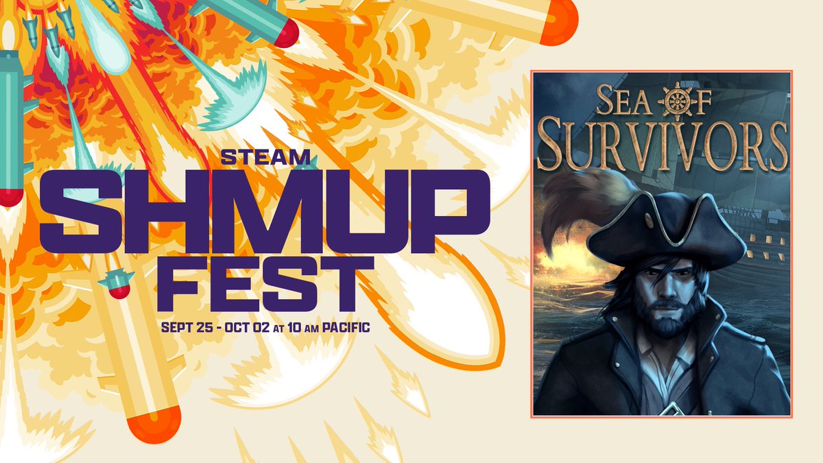 SeaOfSurvivors's tweet photo. Ahoy Friends!
@Steam SHMUP Fest starts this Monday the 25th of September until Sunday the 2nd of October.

The @SeaOfSurvivors demo will be featured in the lead-up to our early access release. We're also cooking up our biggest content update yet, see you on Steam! https://t.co/AKny5IuFYE