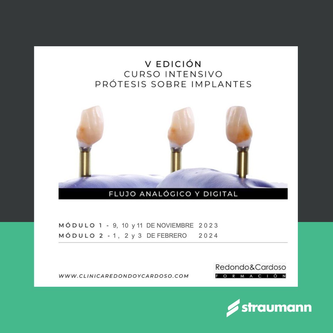 StraumannES's tweet image. ¡5ª edición del curso intensivo de prótesis sobre implantes de @clinicaredondoycardoso! Esta vez se celebrará en Córdoba.

Para reservar tu plaza contacta con la secretaría técnica de la clínica al email: formacion@clinicaredondoycardoso.com ¡Te animamos a participar!
