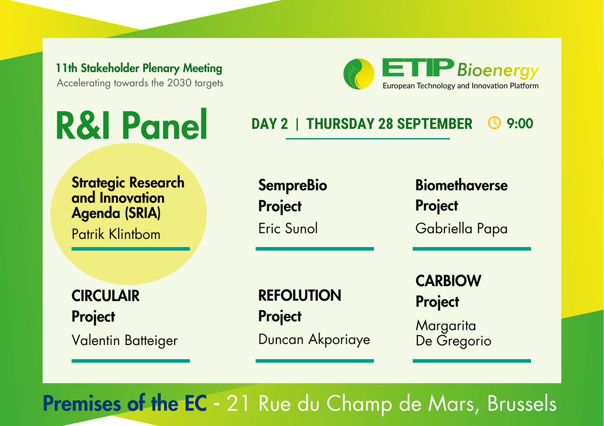 ETIP_Bioenergy's tweet photo. 🟢 #SPM11 -6 days 
Scroll the program session by session 
#policy, #research #innovation, #technology, #industry #social #acceptance in #bioenergy &amp; #renewablefuels
.  
Limited spots left! GET REGISTERED  ⇨https://t.co/njX0D4Z5yA 
Full programme online ⇨ https://t.co/X8GK9nK0Hb https://t.co/VX1Znb44W0