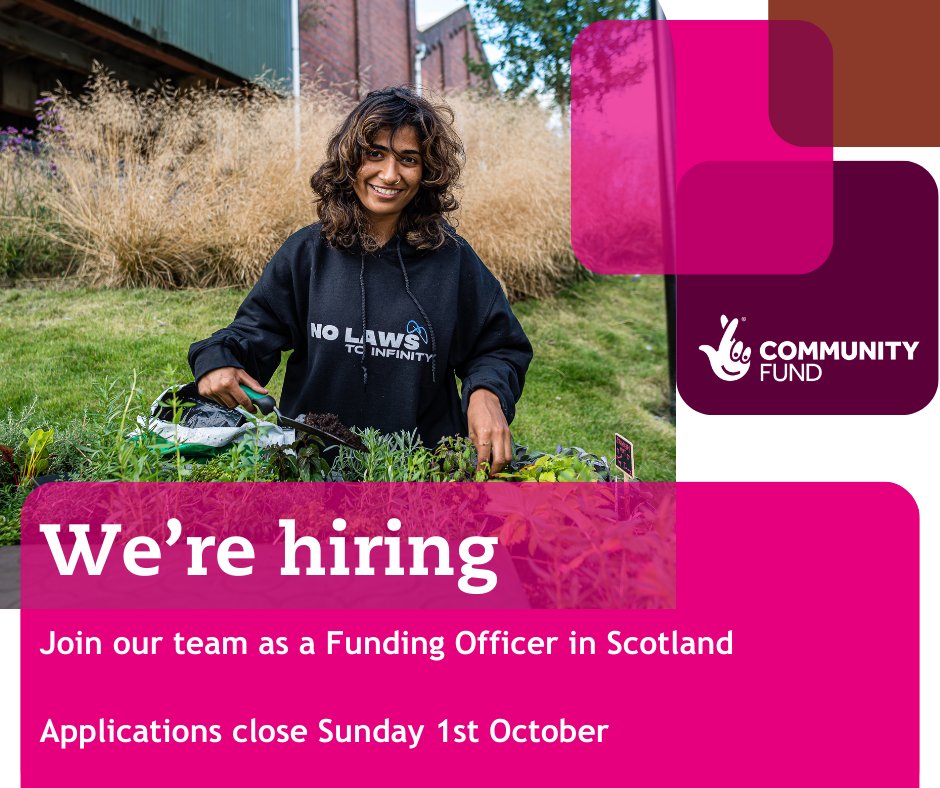 We're #hiring! 📢 Become a Funding Officer with us and play a vital role in supporting Scotland's communities. 🤝 Applications close: Sun 1st Oct Apply today: ⬇️ ow.ly/yLoz50POlXv #FundingSector #NationalLottery