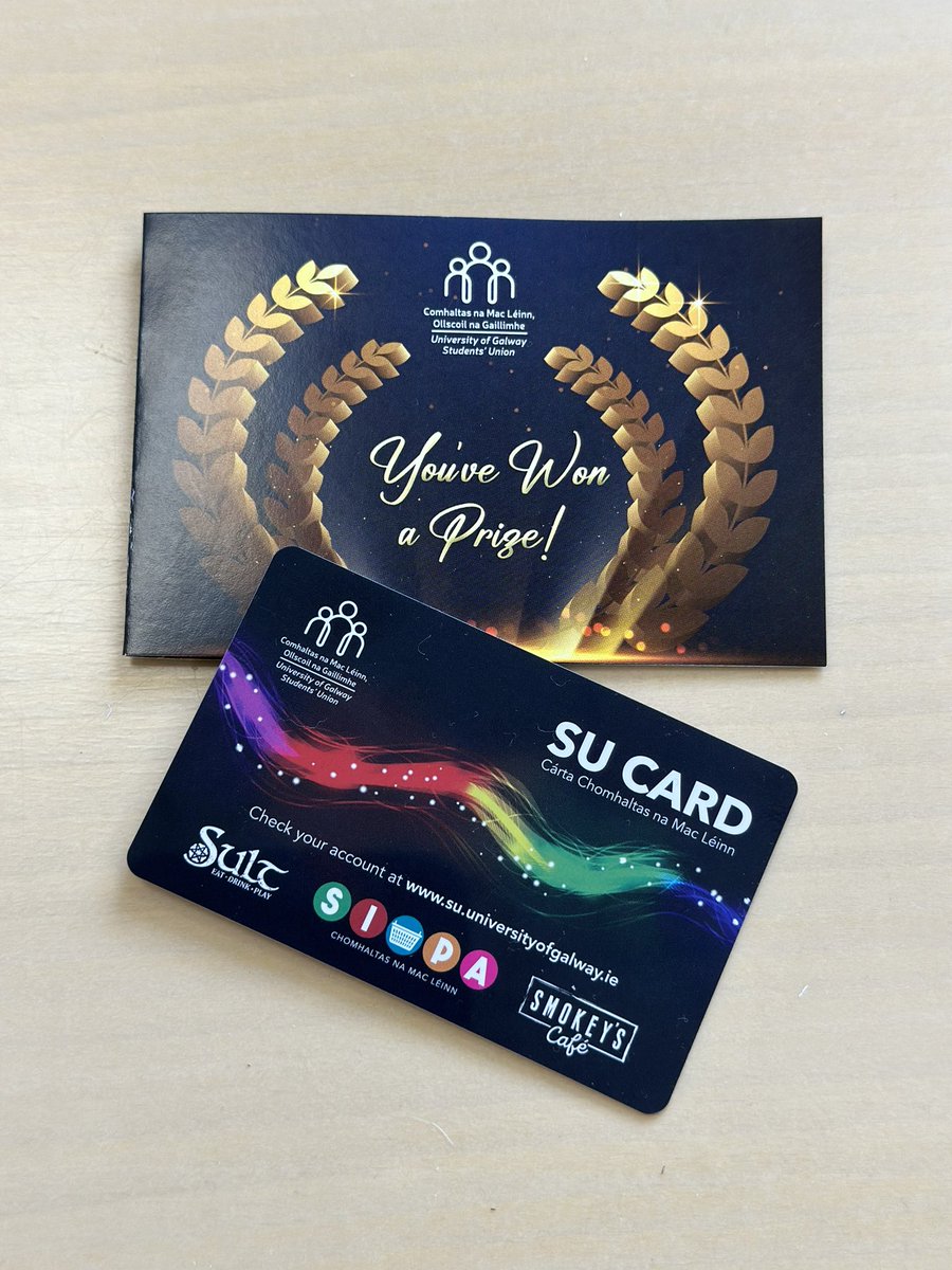 UniOfGalwaySU's tweet image. Did you get an SU Rudaí Áille bag today?

🚨 CHECK YOUR BAG!

500 lucky bags have SU cards like this in them with €20 free credit to use in Sult, the SU Shop or Smokey’s Café 🥳🥳🥳

#DoChomhaltas #FreshersFair