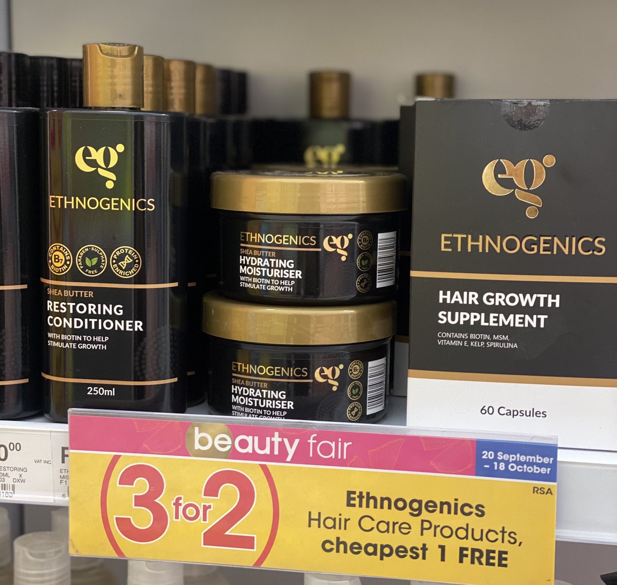 ethnogenics's tweet photo. It’s THAT time. 😊 Buy 3 and get the cheapest one #Free. Exclusive to @Clicks_SA #BiotinRange #HairStoration #Regrowth #SmartHairCare 🖤 https://t.co/Ol0MTclMfi