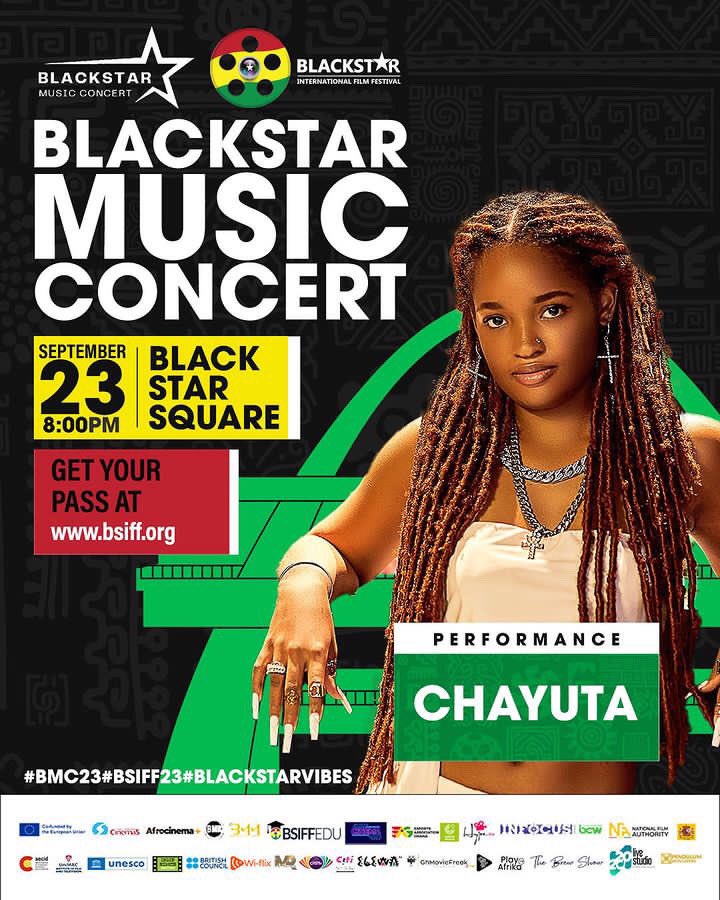 AccraEvents's tweet photo. The #BSIFF23 BlackStar Music Concert (BMC) is set to blow your mind! Join us for an unforgettable night of incredible music and vibes featuring these fantastic artistes:

🗓️ Date: Saturday, 23rd September
📍 Venue: Black Star Square
🕗 Time: 8pm
@AccraEvents @AccraCitizen 🌎🇬🇭🎼 https://t.co/xVoP3F6CLs