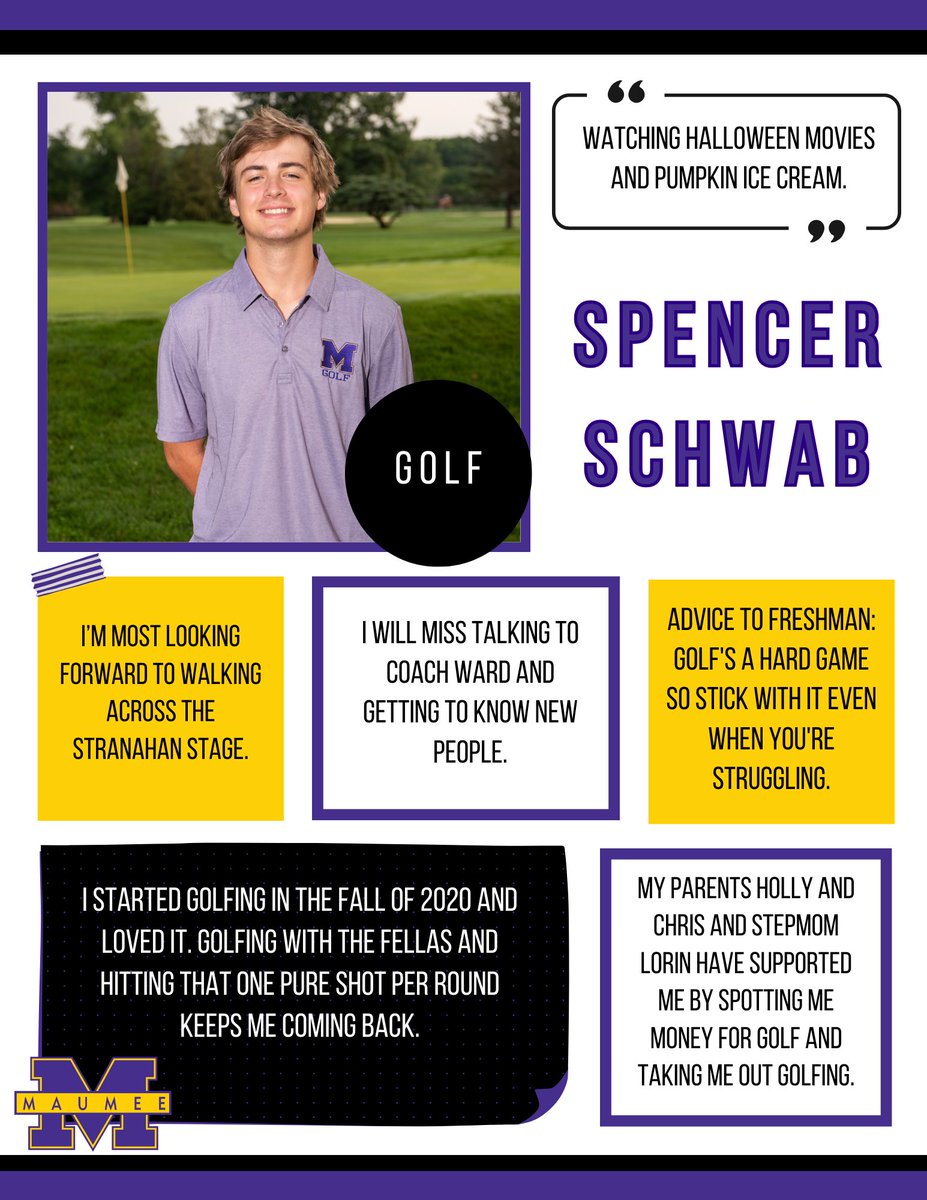 MaumeePanthers's tweet photo. 🚨SENIOR SPOTLIGHT🚨 Spencer Schwab⛳️ chippin his way to the hole 💜💛 #WeAreMaumee #PantherFamily @golf_maumee https://t.co/nkdQIP2prh
