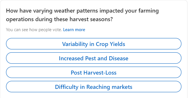 baayagro's tweet photo. Tell us, how have the unpredictable weather patterns influenced your farming activities this harvest season?

Share your experiences and tips you have adopted with us!

#baayagro #agriculture #farming #plantingseason https://t.co/Xc46j9GjO1