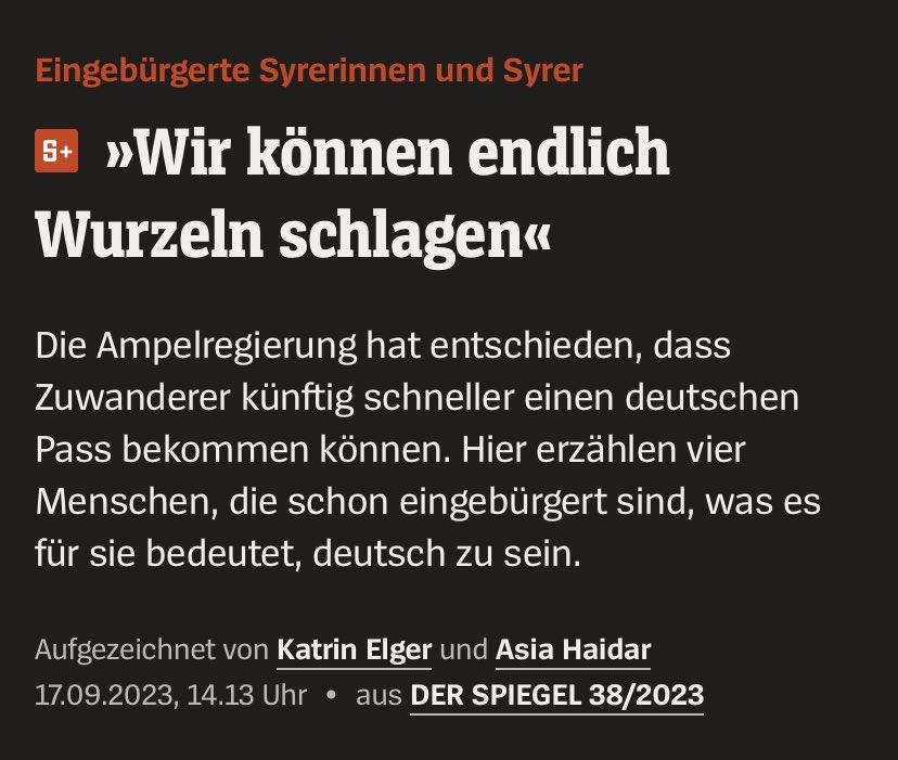 Ist es möglich, eine neue "Watan" oder #Heimat zu finden? Diese Frage und eine Vielzahl faszinierender Überlegungen werden von vier neuen deutschen Staatsbürgern ausführlich erörtert (S+) #Syria 

spiegel.de/panorama/gesel…