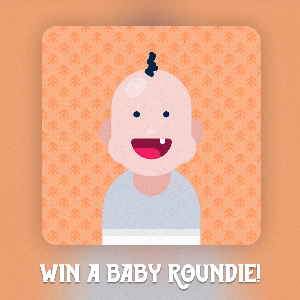 Whoa, baby! This week we're giving away an NFT from our first and ultra-limited collection (only 100 exist), Roundie Babies! On top of being cheek-pinchingly cute, these lil pals earn bonus staking rewards, especially when staked with a family. Details below 👇