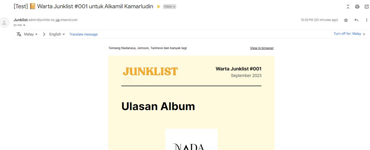 Warta Junklist #001 dah ready!  Namedrop: Nadarasa, Jemson, Golden Mammoth, The Joymaker, Johny Comes Lately, LUAS, Tarimosi, Hacktick!.  Subscribe now: subscribepage.io/wartajunklist

Lepas subscribe please check email (most likely under spam folder).