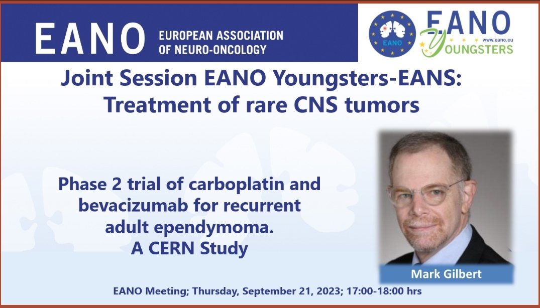 Next at #EANO2023 the joint #EANOYoungsters - @EANS_yns session with @MRGneuroonc presenting the results of carboplatin and bevacizumab in recurrent adult ependymoma. @EANOassociation @EANSonline50 @NIHBrainTumor @CERNfoundation