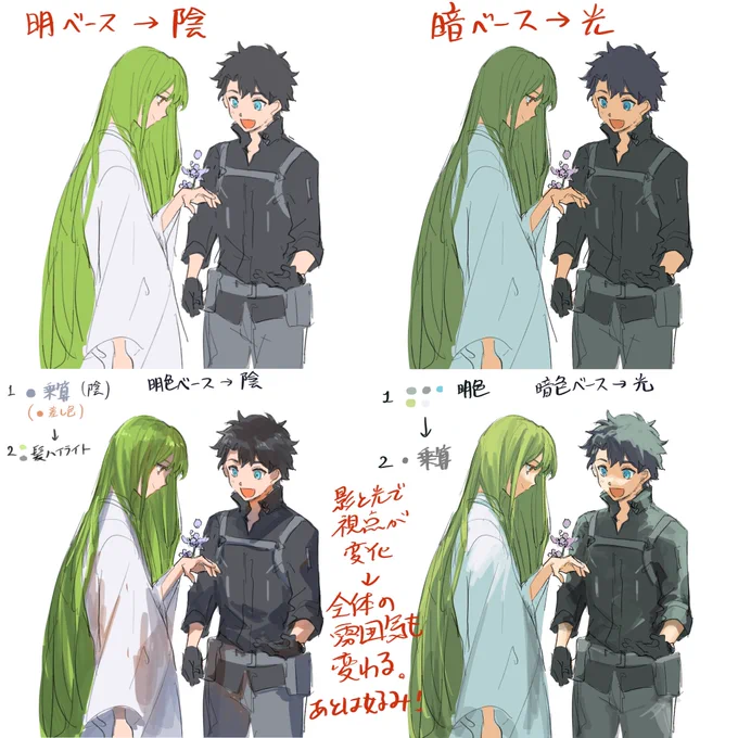 @shoes_shoes_00 今ざっと比較して描いた!
陰入れる時と光入れる時で形の捉え方が変わるから、どっちが描きやすいか一度比べてみるのが良いかも-!
暗色ベースに光入れてからさらに暗い影を入れるもしくは明色ベースに影を入れてさらに明るい光を入れるだけでも印象変わるのでお試しあれ☺️ 