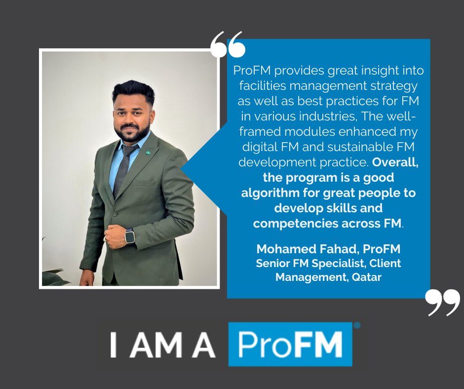 profmcredential's tweet image. Wondering how ProFM could help boost your FM IQ? Just ask Mohamed Fahad, ProFM. 

Explore more ProFM&apos;s stories: okt.to/DqwCYi
#TransformFM #FacMan