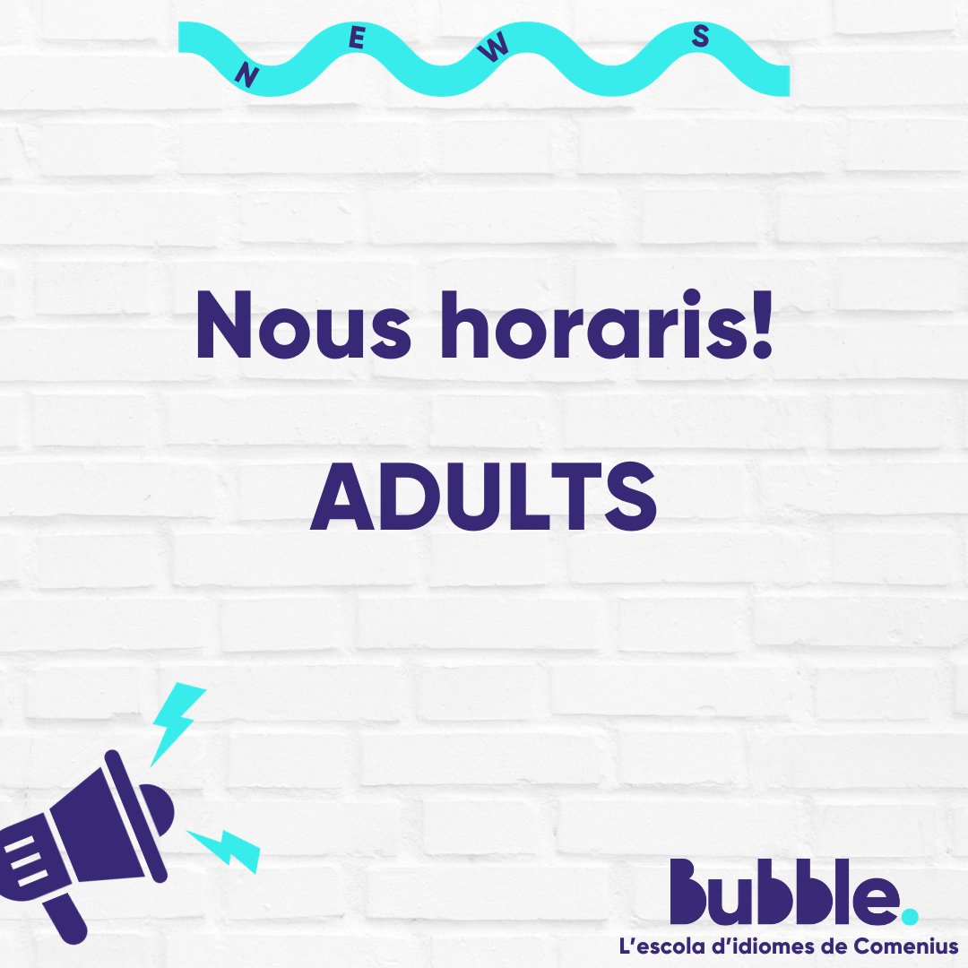 Bubblecomenius's tweet photo. Ja tenim els nous horaris per a este curs. Si vols aprendre anglés, esta és la teua oportunitat de fer-ho amb professorat nadiu i a un preu increïble. Don't miss it!
Demana més informació a idiomas@comenius.es

#academiasenvalencia #aprenderinglesvalencia #idiomas https://t.co/Fa5nG9z5Lj