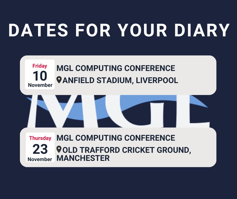 Our Computing Conferences are back!
Join us for various workshops, the opportunity for a free lunch and the chance to meet our team to discuss technology solutions for your school!
Liverpool tickets: eventbrite.co.uk/e/mgl-computin… 
Manchester tickets: eventbrite.co.uk/e/mgl-computin…
#MGLConf23