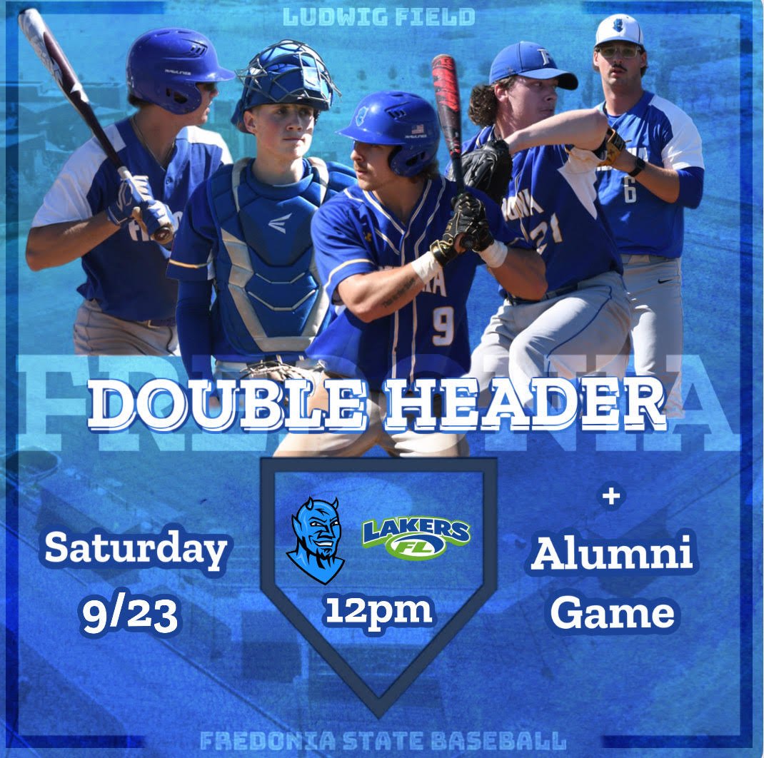 Come support us Saturday (9/23) at Ludwig Field for a TRIPLE header!  

12:00PM (Double Header) vs Finger Lakes CC
4:30PM FSU Alumni vs FSU JV

Hope to see you there!⚾️