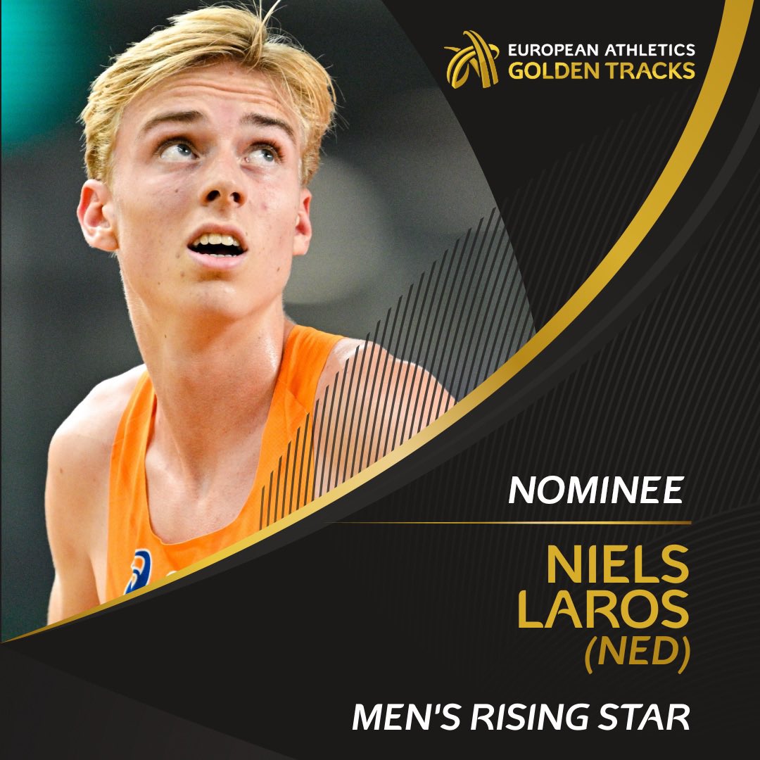 EuroAthletics's tweet image. Niels Laros 🇳🇱 is nominated for the men’s Rising Star award! ✨

🎂 18
🥇European U20 1500m, 5000m champion
🌍 World 1500m finalist
⏱️ European mile record (3:48.93)
⏱️ Second on European all-time U20 1500m (3:31.25) and 5000m (13:23.01) list
⏱️ Fourth on European all-time U20…