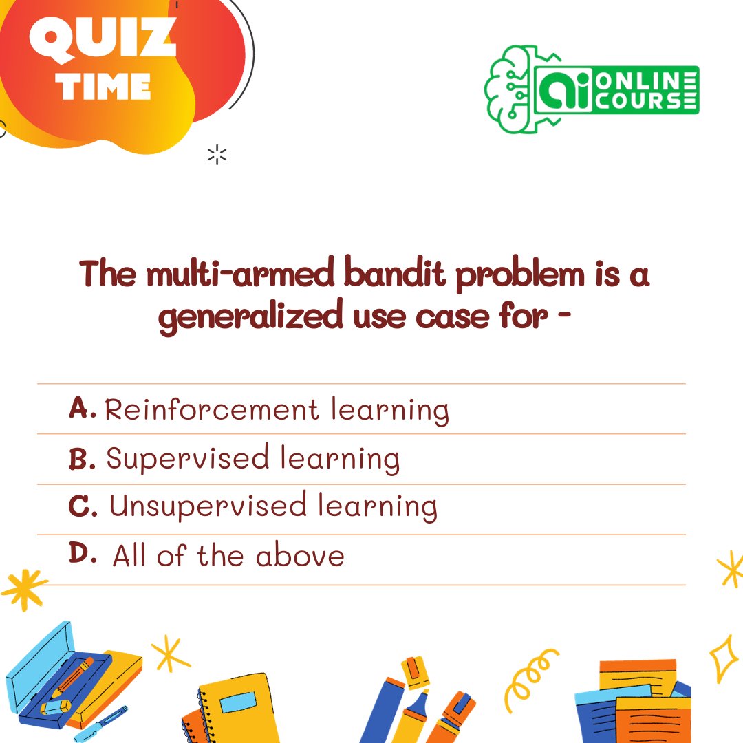 aionlinecourse's tweet image. REINFORCEMENT LEARNING(ML) QUIZ QUESTIONS!
Let&apos;s Put Your Knowledge to The Test!

#AIQuiz #artificalintelligence #quiz #QuizTime #reinforcementlearning #ai #machinelearning #learning