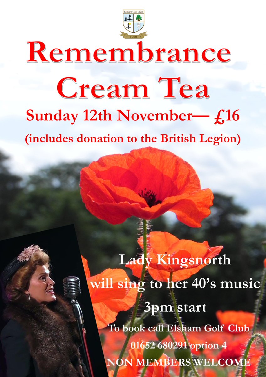 Ticket sales are going well for the Remembrance Cream Tea @ElshamGolfClub on November 12th. If you would like to attend then please book early #remebrancesunday #Lincolnshire