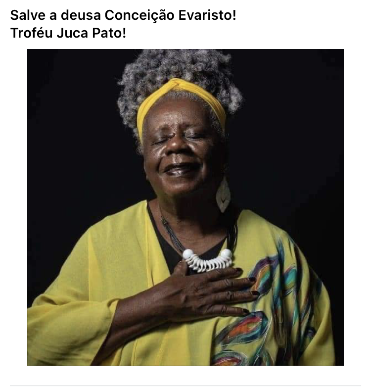 AudreyLeRoy's tweet photo. Bravo à la déesse Conceição Evaristo, lauréate du Trophée Juca Pato 2023, plus grande distinction littéraire du Brésil. 
Elle est une des rares écrivaines à l'obtenir et la première femme noire !  
Nous sommes en joie !  
https://t.co/ALjwMP8Azn
#Conceicaoevaristo #troféuJucaPato https://t.co/NqKTYt0Mnh