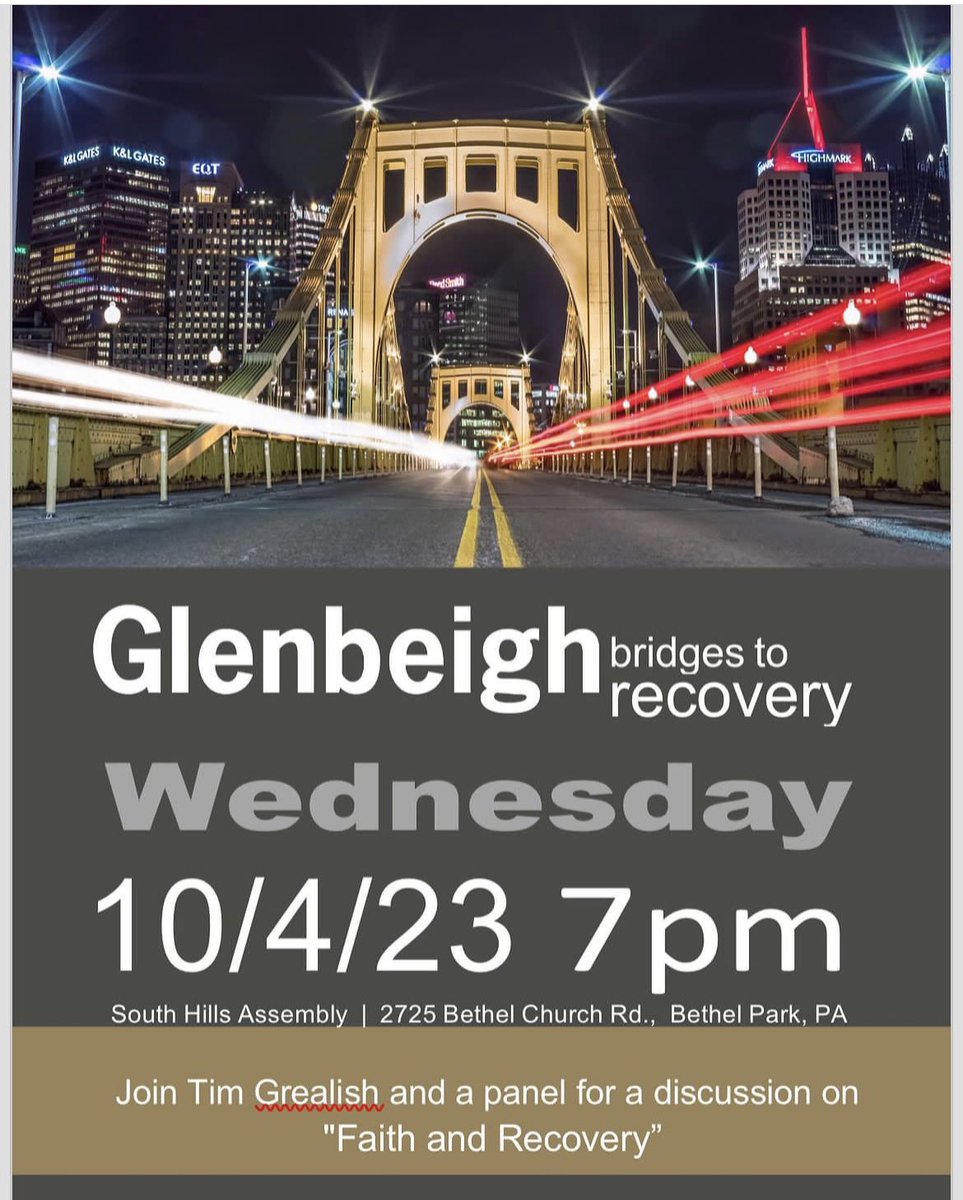 GlenbeighHosp's tweet image. Bethel Park, PA= Calling on Pittsburgh area! See you Wed Oct 4th starting at 7pm!!! 
#faithinrecovery
