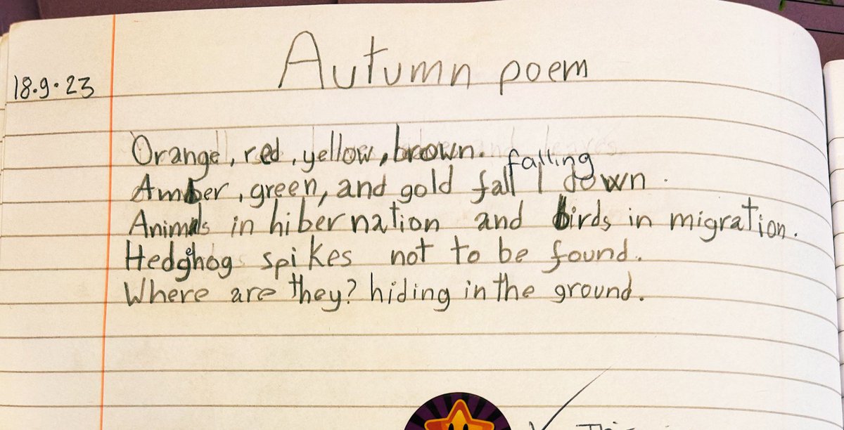 P5A wrote poems all about autumn, using  our senses to help. We also tried to include repetition and rhyming words. 🍁🍂🦔🌧️✏️ @DycePrimary