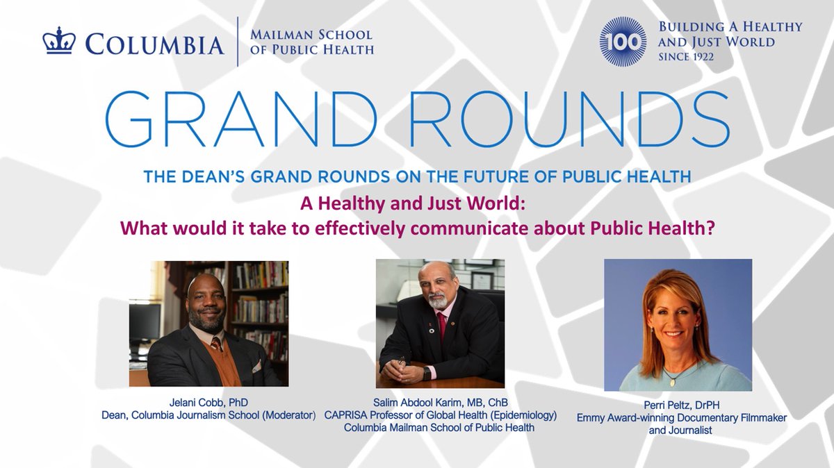 ColumbiaPublicHealth (@columbiamsph) on Twitter photo Join us on 9/28 at 11:30 am ET for our next Grand Rounds: What Would it Take to Effectively Communicate About Public Health featuring @ColumbiaJourn's Dean Jelani Cobb (<a href="/jelani9/">jelani cobb</a>), <a href="/CUEpidemiology/">Columbia Epidemiology</a>'s Prof. Salim Abdool Karim & Filmmaker <a href="/perripeltz/">Perri Peltz</a>.
âĄď¸ ow.ly/r7R450PO0YI Join us on 9/28 at 11:30 am ET for our next Grand Rounds: What Would it Take to Effectively Communicate About Public Health featuring @ColumbiaJourn's Dean Jelani Cobb (<a href="/jelani9/">jelani cobb</a>), <a href="/CUEpidemiology/">Columbia Epidemiology</a>'s Prof. Salim Abdool Karim & Filmmaker <a href="/perripeltz/">Perri Peltz</a>.
âĄď¸ ow.ly/r7R450PO0YI