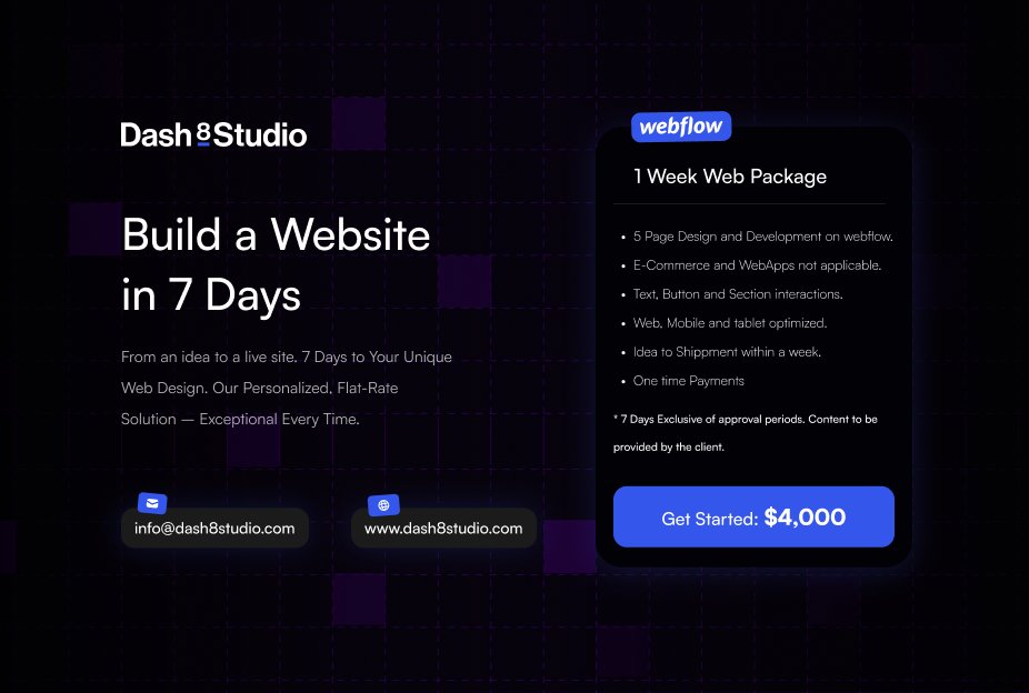 🚀 Need a Stunning Website FAST?
🕒 Get Yours in 7 Days!
💻 Affordable, Personalised Web Design at Your Fingertips. 

A super fast and responsive website designed on Webflow I take design seriously.

#WebDesign  #AffordableDesign #webflow #webdesign