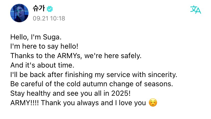 #SUGA via Weverse 🥹💜