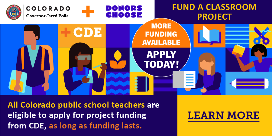 codepted's tweet photo. 🚨ATTENTION TEACHERS🚨
More funding has been made available thanks to @GovofCO! Submit your project to @DonorsChoose  ASAP to get supplies for your classroom! #edcolo #DonorsChooseCO More details on the DonorsChoose website: https://t.co/nrekiXUmq7 https://t.co/VkTpX78jFD