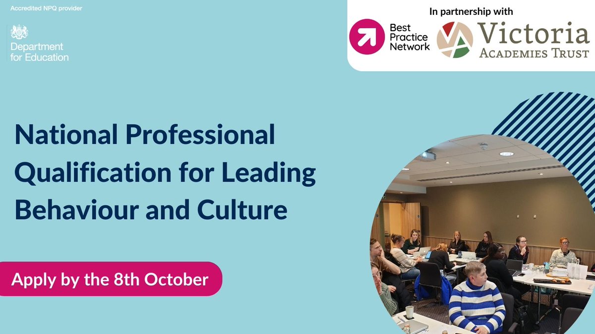 VicTrustCPD's tweet photo. If you're thinking about applying for an NPQ and want to start this Autumn, it's not too late. We deliver the NPQSL, NPQLT, NPQLBC and NPQLTD in partnership with @bestpracticenet Apply now before the closing date: 8th October

https://t.co/n6acoihH32 https://t.co/PpV702dBc4