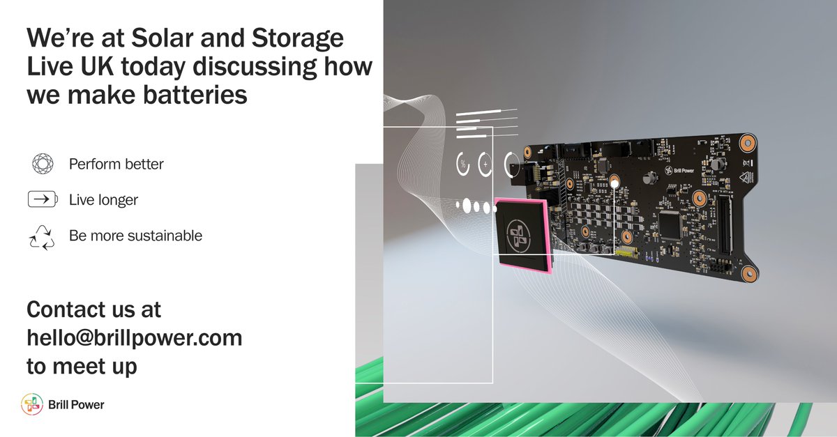 BrillPower's tweet photo. We’re at #SolarandStorageLive today discussing how we make batteries perform better, live longer and be more sustainable. If you’re at the show; let's meet! You can contact us at hello@brillpower.com👋

#energystorage #batterytechnology #lithiumbattery #batterylife https://t.co/ilTAySuELB