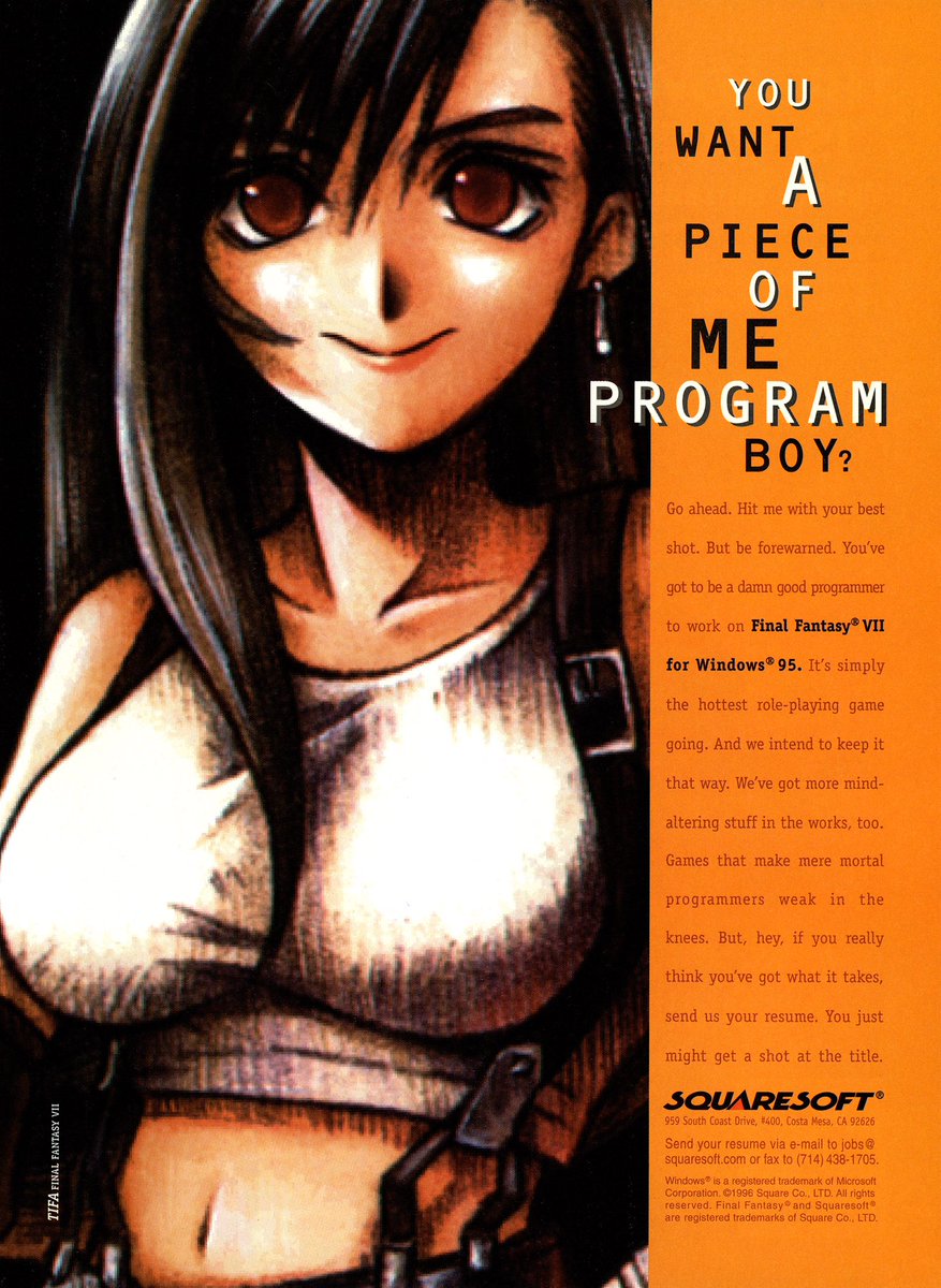 SquareSoft help wanted ad (1996), specifically for help on the Final Fantasy VII PC port.