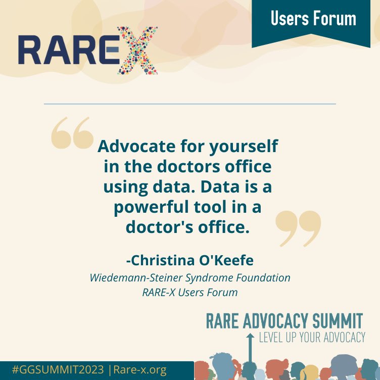 A great quote from our Users Forum! “Advocate for yourself in the doctor’s office using data. Data is a powerful tool in a doctor’s office” -Christina O’Keefe @WSSFoundation #RAREX #UsersForum #PatientAdvocacyGroup #OwnIt #PatientData #PatientAdvocacy