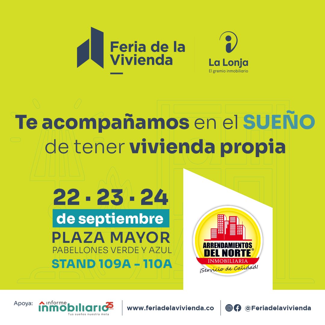 Regresa el evento inmobiliario más importante de la ciudad🎉Feria de la Vivienda 2023, el lugar ideal para hacer realidad tu sueño de tener vivienda propia. 🏡

🗓Septiembre 22, 23 y 24 
📍 Plaza Mayor Medellín, Pabellón Azul, Stand 109A-110A

#Feriadelavivienda #FeriaMedellín