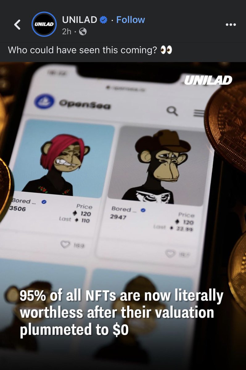 FFVV1211's tweet image. 4 completely different news media channels talking about the same thing..

“NFTs are worthless”

Is this the bottom?😂