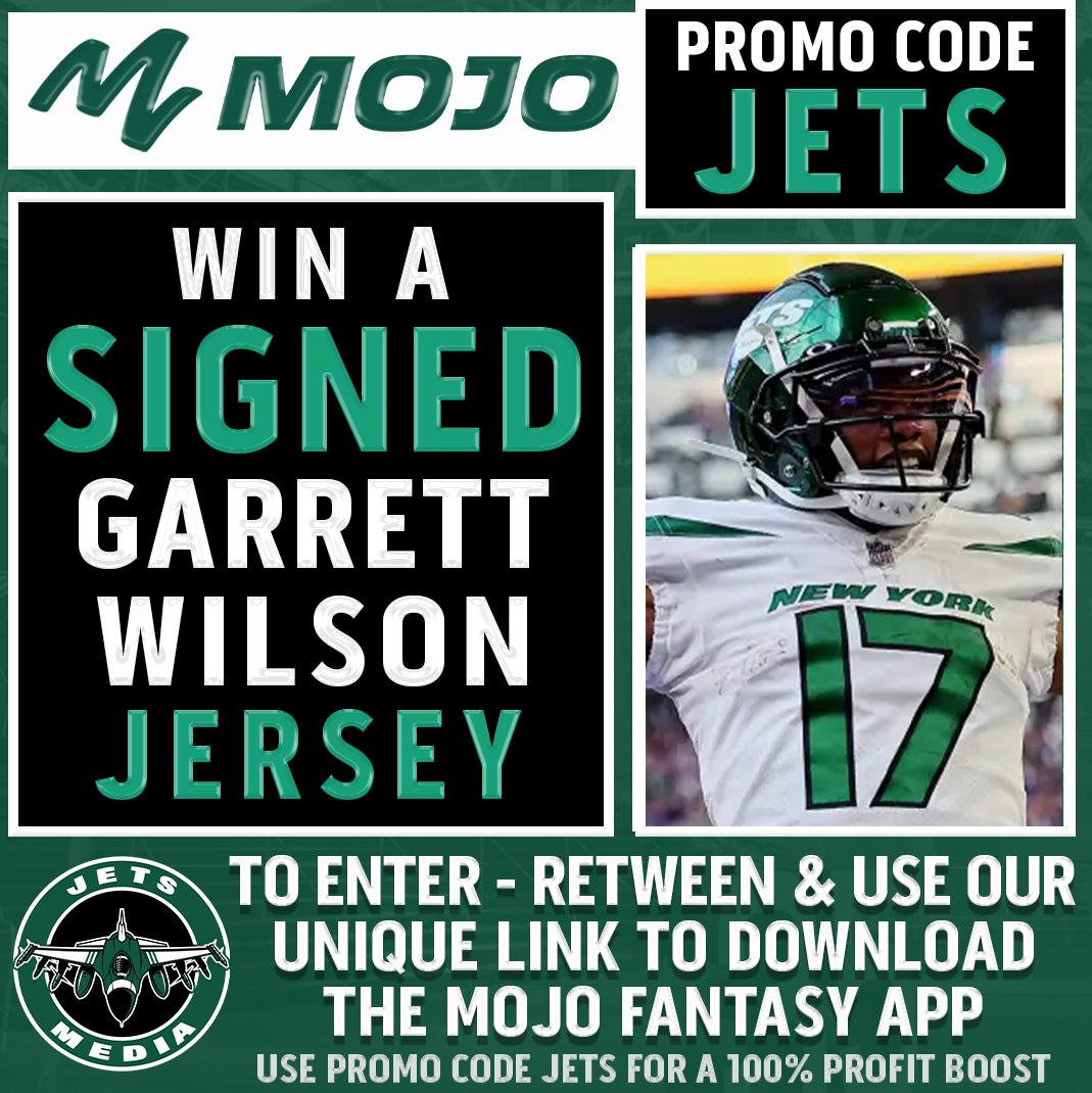 🚨 SIGNED GARRETT WILSON JERSEY GIVEAWAY 🚨

To enter all you have to do is:

- Download the New Mojo Fantasy App with this link: mojofantasy.onelink.me/PptL/JetsMedia

- RT this Tweet

Let's gooo ✈️ 🟢 🔥