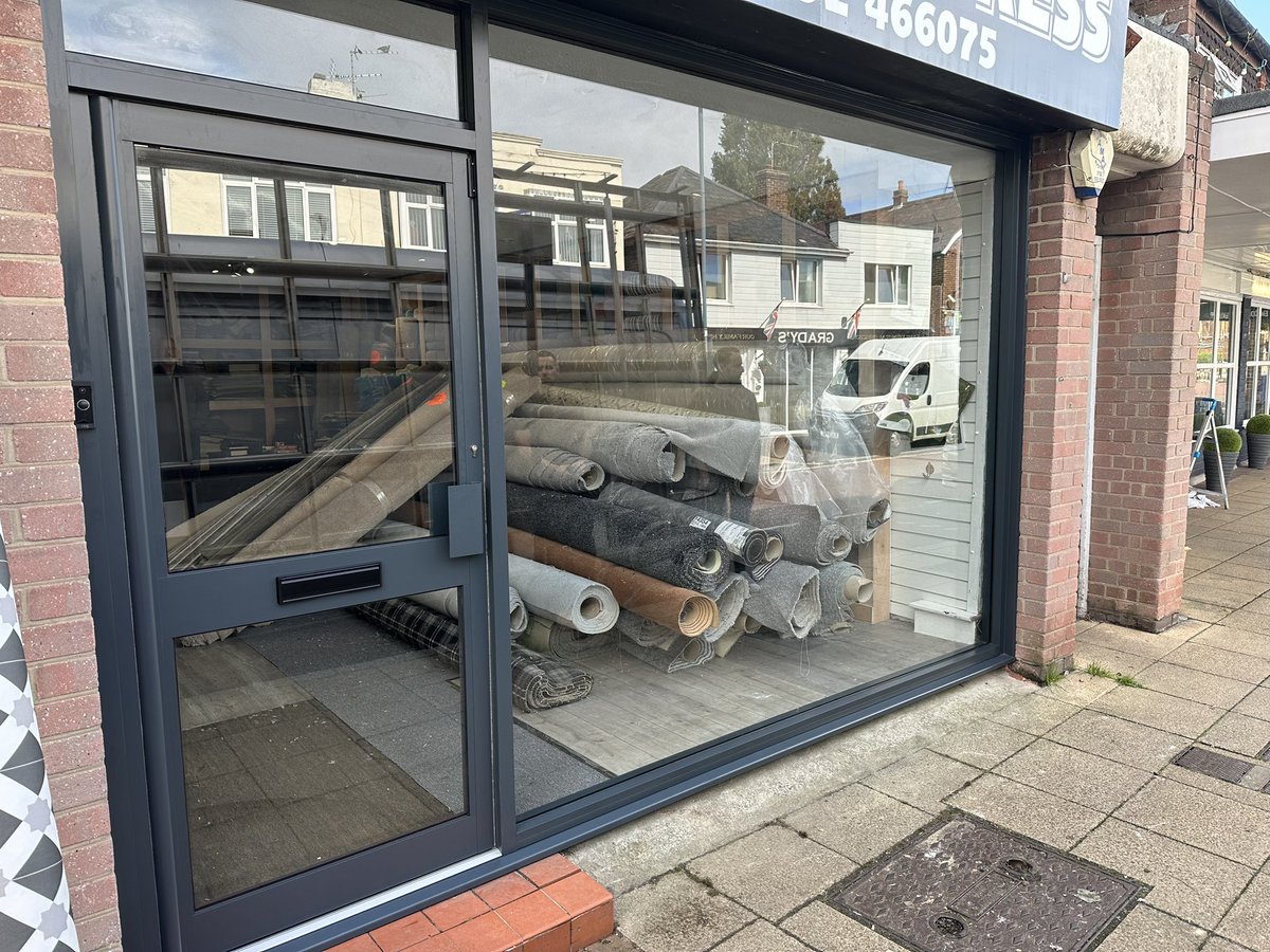 Down in Hampshire today installing a new Aluminium shopfront to replace this damaged timber shopfront