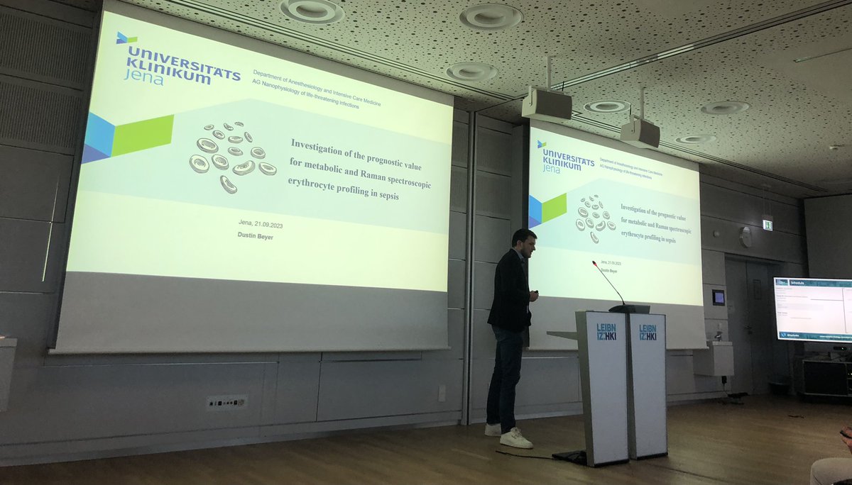 ChristophSaffer's tweet photo. Interesting talk by @dbeyer97 on the prognostic value for metabolic and Raman spectroscopic erythrocyte profiling in #sepsis at #SBMI2023 in #Jena! https://t.co/Z1MiYMcJZ8