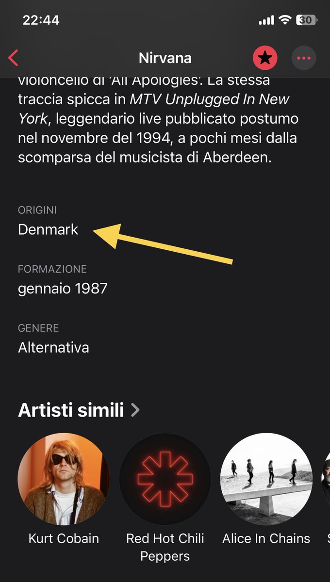 Cux75's tweet photo. I didn’t know #Nirvana were from Denmark 🤔 @AppleMusic 😎 https://t.co/A5ueeqmTJN