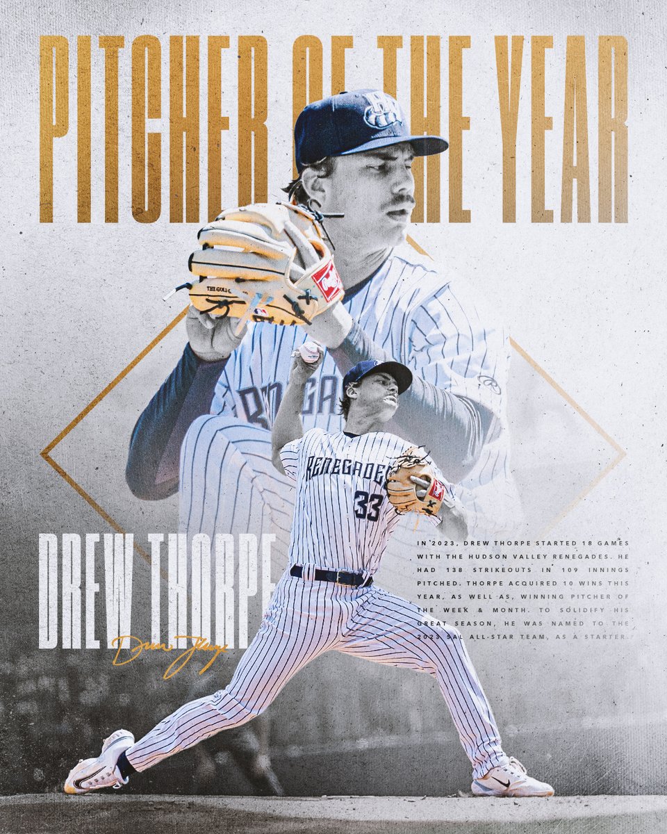Congratulations to Yankees No. 5 Prospect Drew Thorpe on being named SAL Pitcher of the Year! 🏆